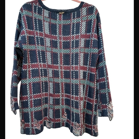 WILDFOX Whitelabel All-over Plaid Lenon Woolblend Oversized Sweater Distressed - Picture 4 of 11